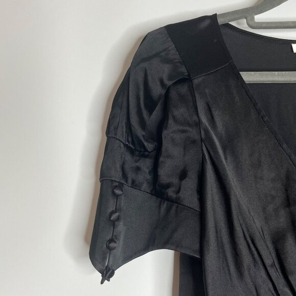 Rebecca Taylor Silk Blend V-Neck Empire‎ Waist Flutter Sleeve Blouse Black 10 - Picture 4 of 9